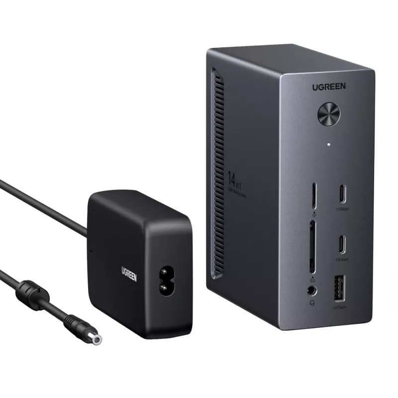 UGREEN docking station USB-C 14-in-1 con doppio DisplayPort, HDMI, 100W PD, Gigabit Ethernet, lettore schede SD/TF e audio 3,5 mm