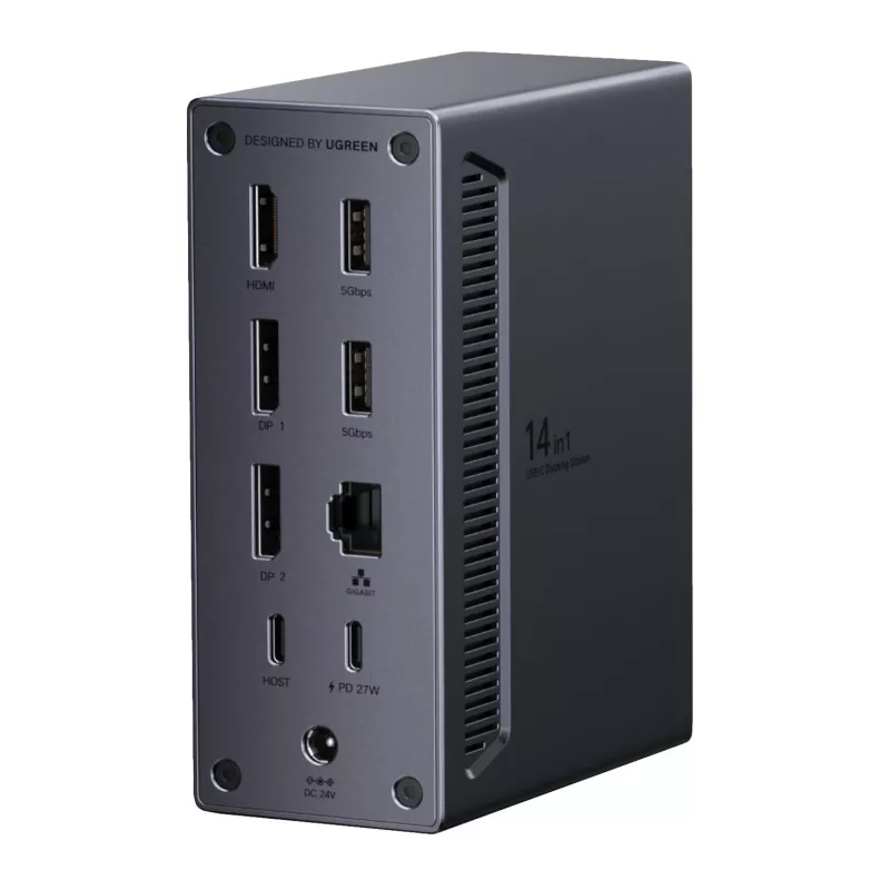 UGREEN docking station USB-C 14-in-1 con doppio DisplayPort, HDMI, 100W PD, Gigabit Ethernet, lettore schede SD/TF e audio 3,5 mm