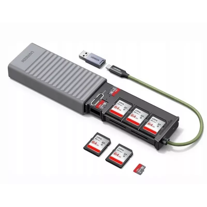 UGREEN Lettore di schede SD/Micro-SD USB 3.0 2-in-1 con custodia, grigio