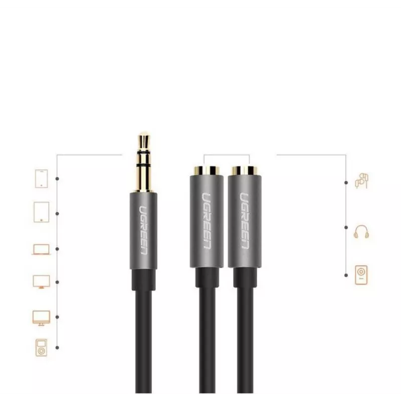 UGREEN Cavo splitter audio stereo Aux 3.5mm con treccia 20cm nero