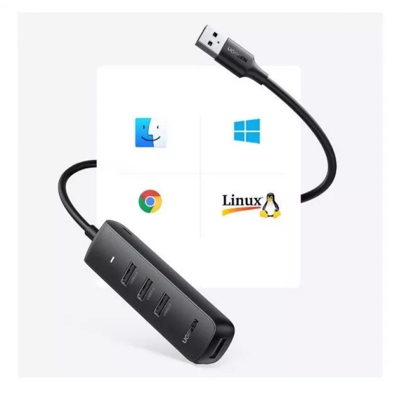 UGREEN hub USB 4-in-1 4x USB-A 3.0 PD DC 12V 0,25m nero (CM416 10915)