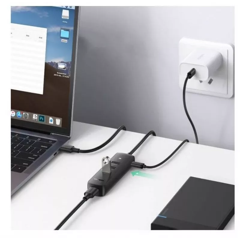 UGREEN hub USB 4-in-1 4x USB-A 3.0 PD DC 12V 0,25m nero (CM416 10915)