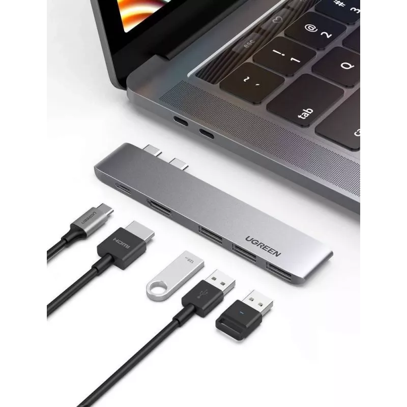 UGREEN 60559 hub USB-C 5-in-2 per MacBook Pro/Air, USB-C PD 100W, HDMI 4K, 3x USB 3.0