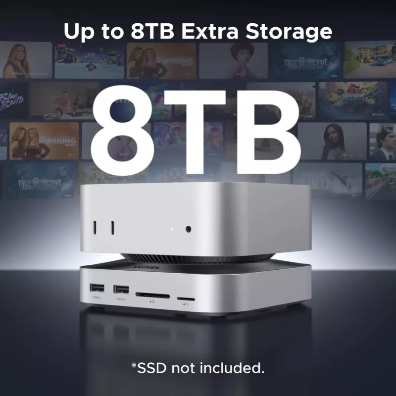UGREEN 65487 Docking Station USB-C 11-in-1 per Mac Mini M4/M4 Pro con alloggiamento M.2-SSD, Space Grey
