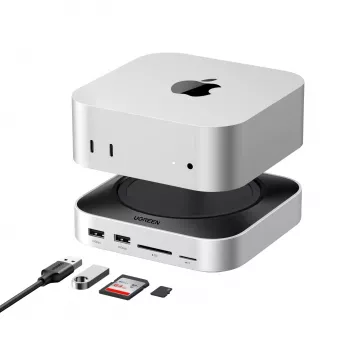 UGREEN 65487 Docking Station USB-C 11-in-1 per Mac Mini M4/M4 Pro con alloggiamento M.2-SSD, Space Grey