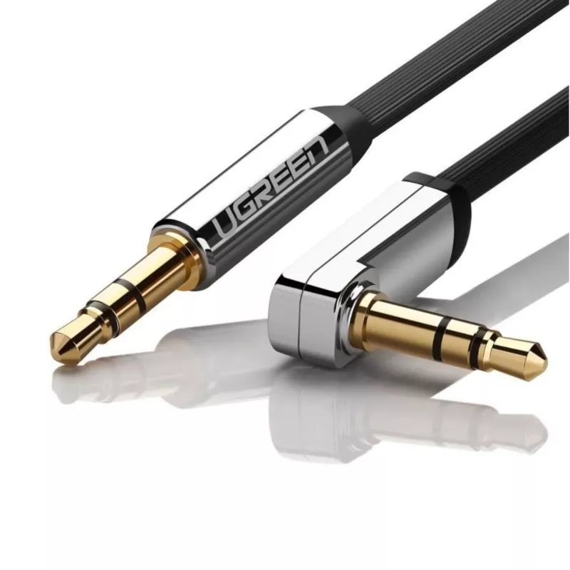 Cavo aux piatto AV119 UGREEN 3,5 mm con connettore ad angolo retto, 2 m - nero/argento