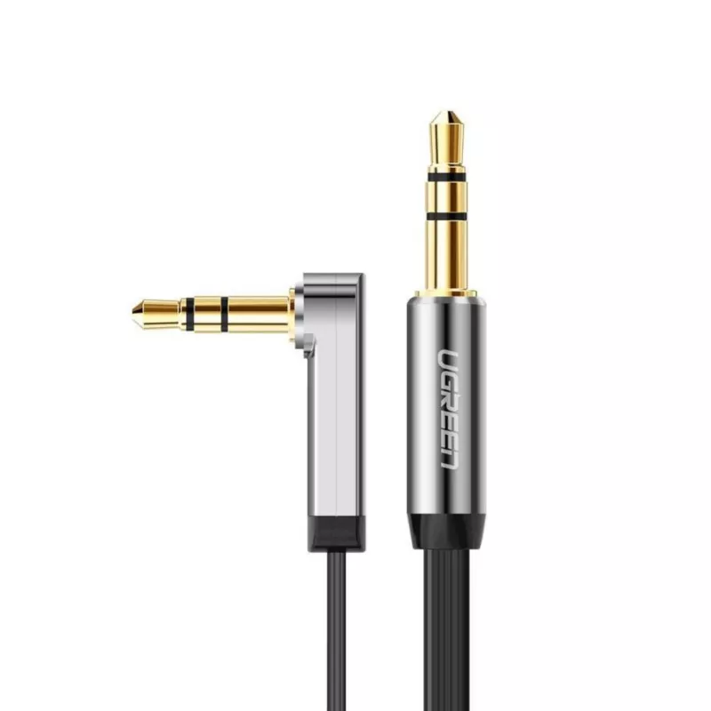 Cavo aux piatto AV119 UGREEN 3,5 mm con connettore ad angolo retto, 2 m - nero/argento