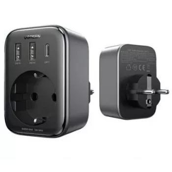 UGREEN CD314 Caricabatterie GaN 30W con 2 USB-A, 1 USB-C e 1 presa AC, spina EU, Nero