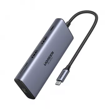 Ugreen CM639 hub USB-C 10-in-1 con 2x HDMI, 2x USB, RJ45, SD/TF, PD 100W