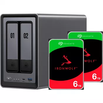 UGREEN DXP2800+ bundle 2x Seagate IronWolf HDD - NAS 2 bay con Intel Celeron N5105, 8GB DDR4, 2x 2,5GbE, incl. 2x HDD da 4TB