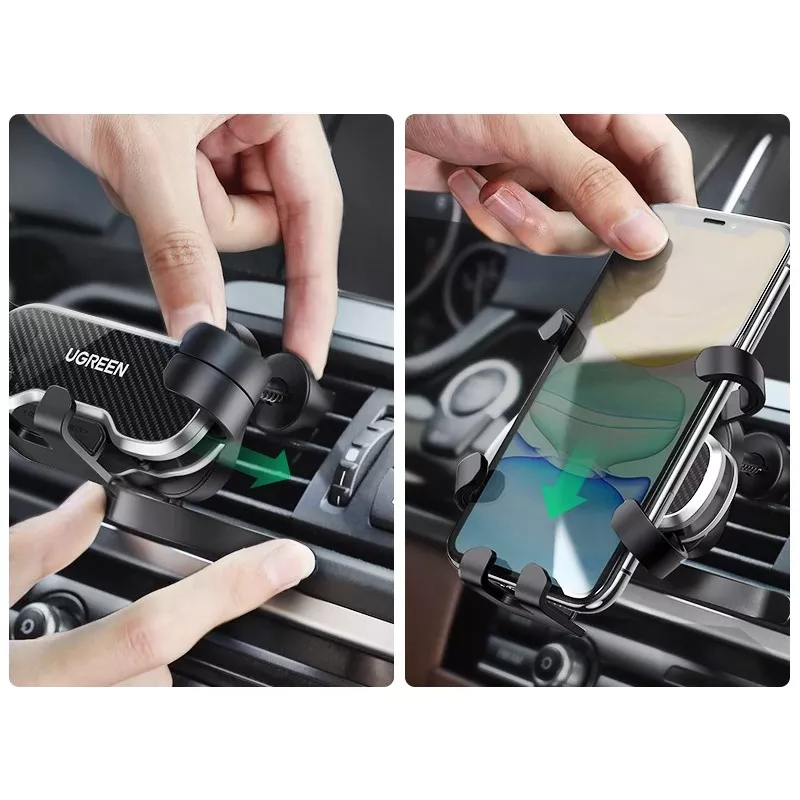 UGREEN Gravity supporto auto per telefono per cruscotto parabrezza, supporto universale per smartphone con ventosa forte, rotazione 360°, braccio telescopico, sblocco con un pulsante, nero