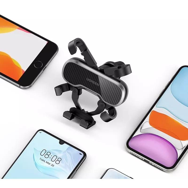 UGREEN Gravity supporto auto per telefono per cruscotto parabrezza, supporto universale per smartphone con ventosa forte, rotazione 360°, braccio telescopico, sblocco con un pulsante, nero