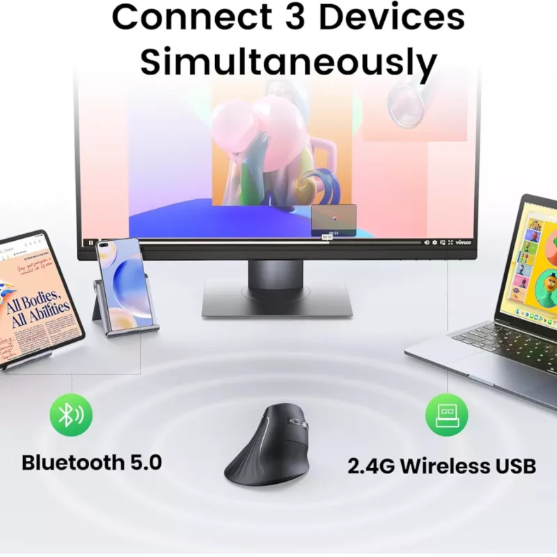 UGREEN Mouse verticale multi-mode Bluetooth e 2.4G wireless – nero