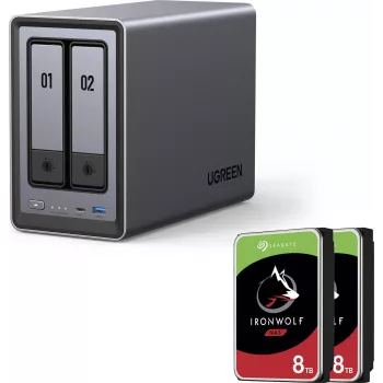 UGREEN NASync DXP2800 NAS 2 vani con 16 TB (2x 8 TB Seagate IronWolf) Intel N100 8 GB DDR5