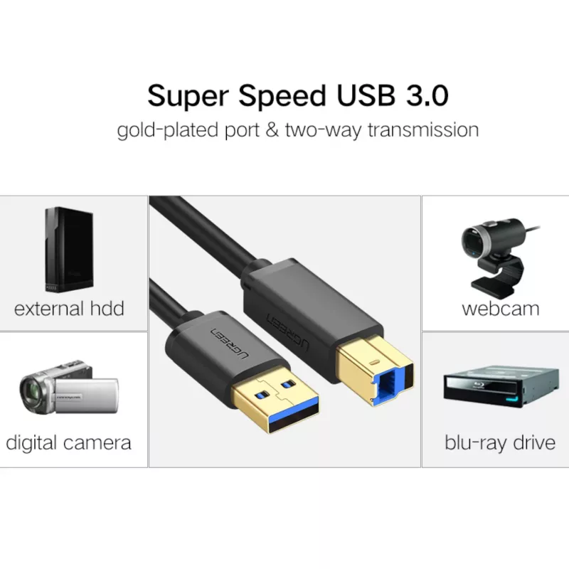 UGREEN US210 cavo USB 3.0 A a B, 2 m, nero