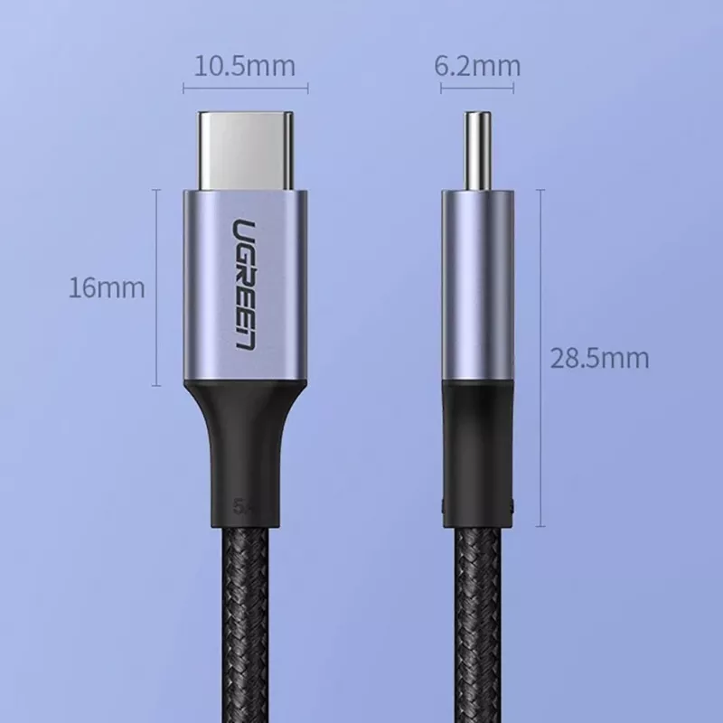 Cavo UGREEN US316 USB-C a USB-C 100W 5A 480Mbps 1,5m grigio