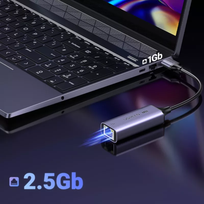 UGREEN Adattatore da USB-A 3.2 Gen 1 a Ethernet 2.5G, 2,5 Gbps RJ45 LAN, alluminio, Space Gray, Plug & Play, Realtek RTL8156B, cavo 10 cm