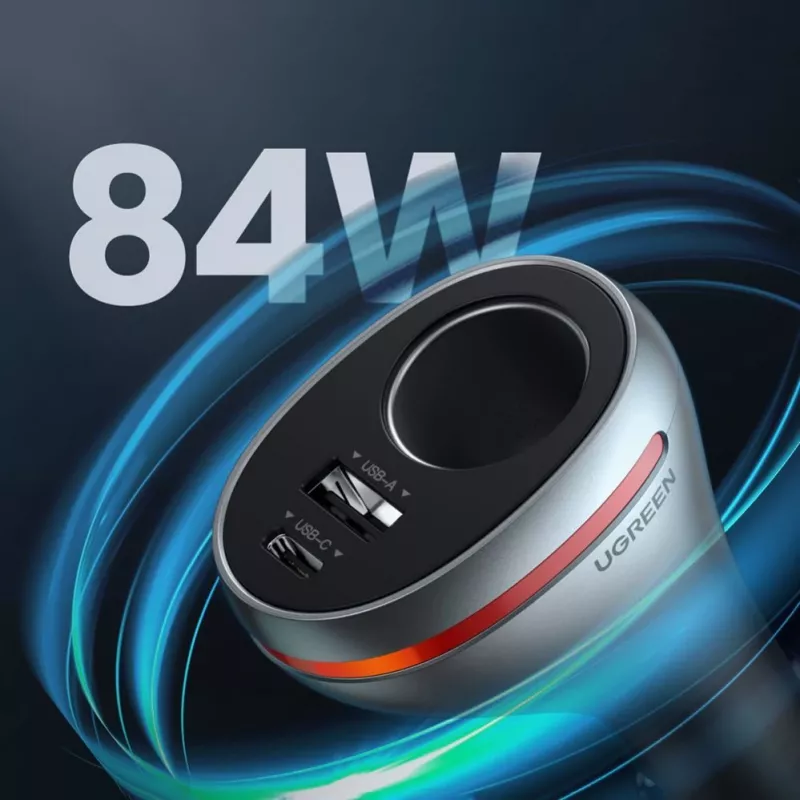 UGREEN caricabatterie auto USB Type-C / USB QC PD 24W con presa accendisigari 12V argento (CD204)