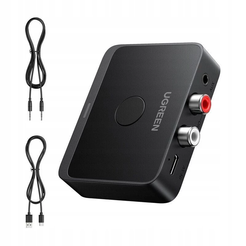 UGREEN 55545 Ricevitore audio Bluetooth 6.0 LDAC Hi-Res con uscita AUX da 3,5 mm e 2x RCA, nero