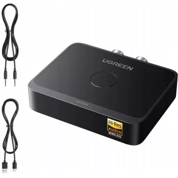 UGREEN 55545 Ricevitore audio Bluetooth 6.0 LDAC Hi-Res con uscita AUX 3,5 mm e 2x RCA, nero
