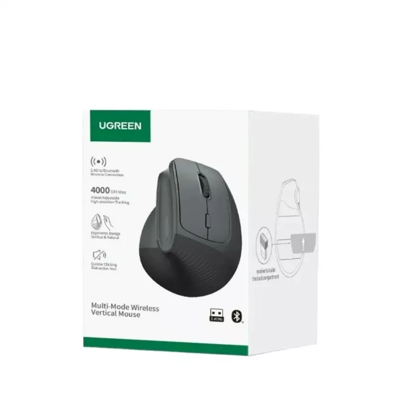 UGREEN Mouse verticale wireless, 2,4 GHz / Bluetooth 5.4, DPI regolabile, nero