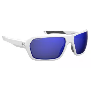 Occhiali da sole uomo Under Armour UARECON6HTG47 - rettangolari, avvolgenti, lenti verdi, montatura havana