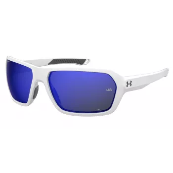 Occhiali da sole uomo Under Armour UARECON6HTG47 - rettangolari, avvolgenti, lenti verdi, montatura havana