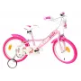 Unicorn Bicicletta per bambini da 16 pollici con rotelle, cestino e seggiolino per bambole – bianco/rosa