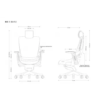 UNIQUE Wau 2 BL416 sedia da ufficio ergonomica, tessuto bianco neve con schienale in mesh grigio, braccioli e poggiatesta regolabili