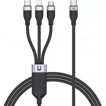 UNITEK cavo di ricarica 3-in-1 USB-A su Lightning, USB-C, Micro USB in nylon intrecciato 1,5 m nero