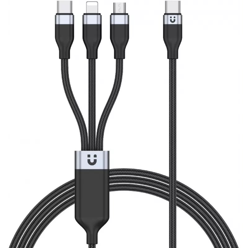 UNITEK cavo di ricarica 3-in-1 USB-A su Lightning, USB-C, Micro USB in nylon intrecciato 1,5 m nero