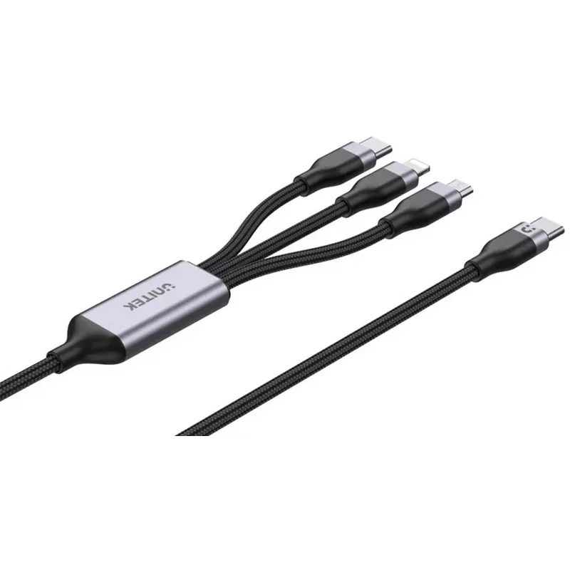 UNITEK cavo di ricarica 3-in-1 USB-A su Lightning, USB-C, Micro USB in nylon intrecciato 1,5 m nero