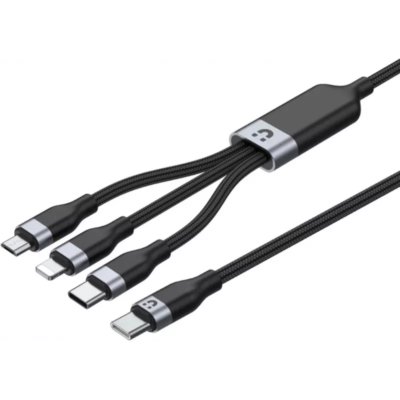 UNITEK cavo di ricarica 3-in-1 USB-A su Lightning, USB-C, Micro USB in nylon intrecciato 1,5 m nero