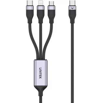 UNITEK cavo di ricarica 3-in-1 USB-A su Lightning, USB-C, Micro USB in nylon intrecciato 1,5 m nero