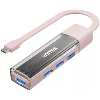 UNITEK Hub USB-C/USB-A bidirezionale, 4 porte, 5Gbps, rosa