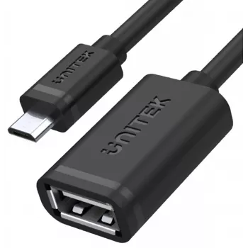 UNITEK Cavo USB 2.0 OTG, connettore maschio microUSB su connettore femmina USB-A, 15 cm, nero