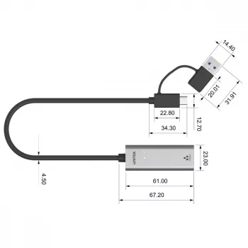 UNITEK Adattatore USB-A/C 3.1 Gen 1 a RJ45 2.5 Gigabit Ethernet U1313C