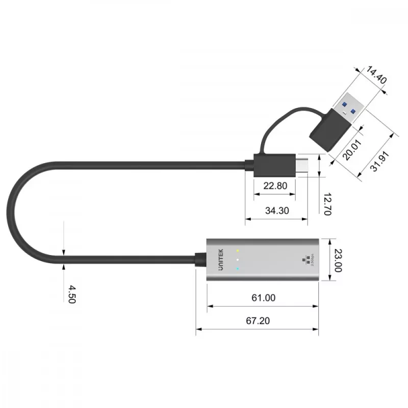 UNITEK Adattatore USB-A/C 3.1 Gen 1 a RJ45 2.5 Gigabit Ethernet U1313C