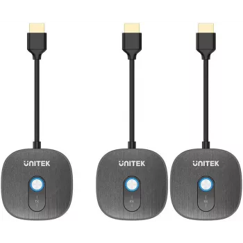 UNITEK Sistema trasmettitore wireless HDMI 1080p AV, 1 trasmettitore + 2 ricevitori, nero