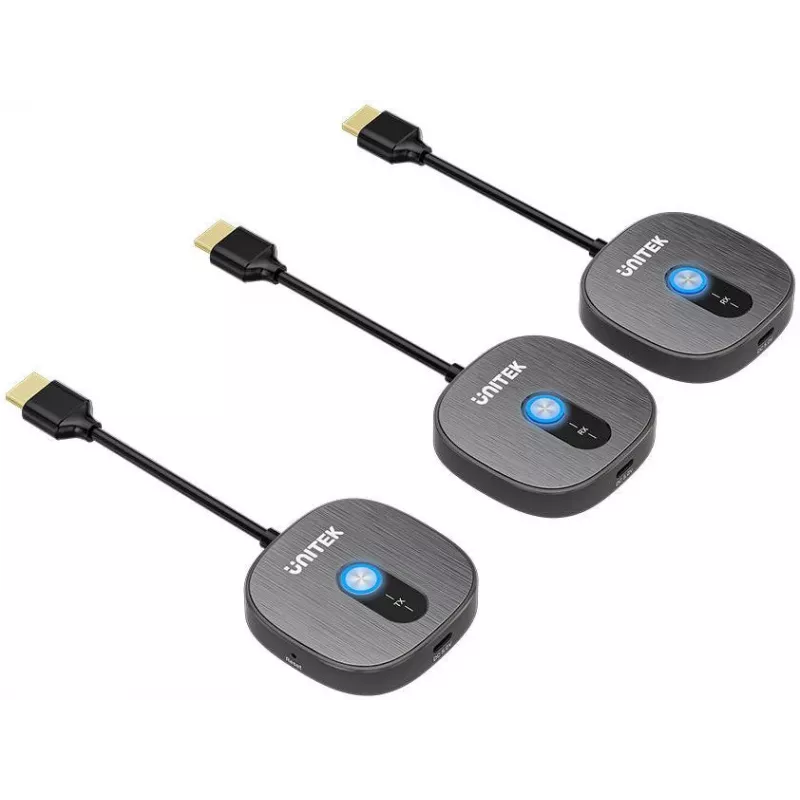 UNITEK Sistema trasmettitore wireless HDMI 1080p AV, 1 trasmettitore + 2 ricevitori, nero