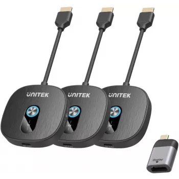UNITEK Sistema trasmettitore wireless HDMI 1080p AV, 1 trasmettitore + 2 ricevitori, nero