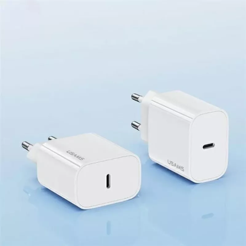 USAMS Serie Yi T65 Caricabatterie rapido PD 20W con cavo USB-C a USB-C 60W, bianco (OYXLTZ01)