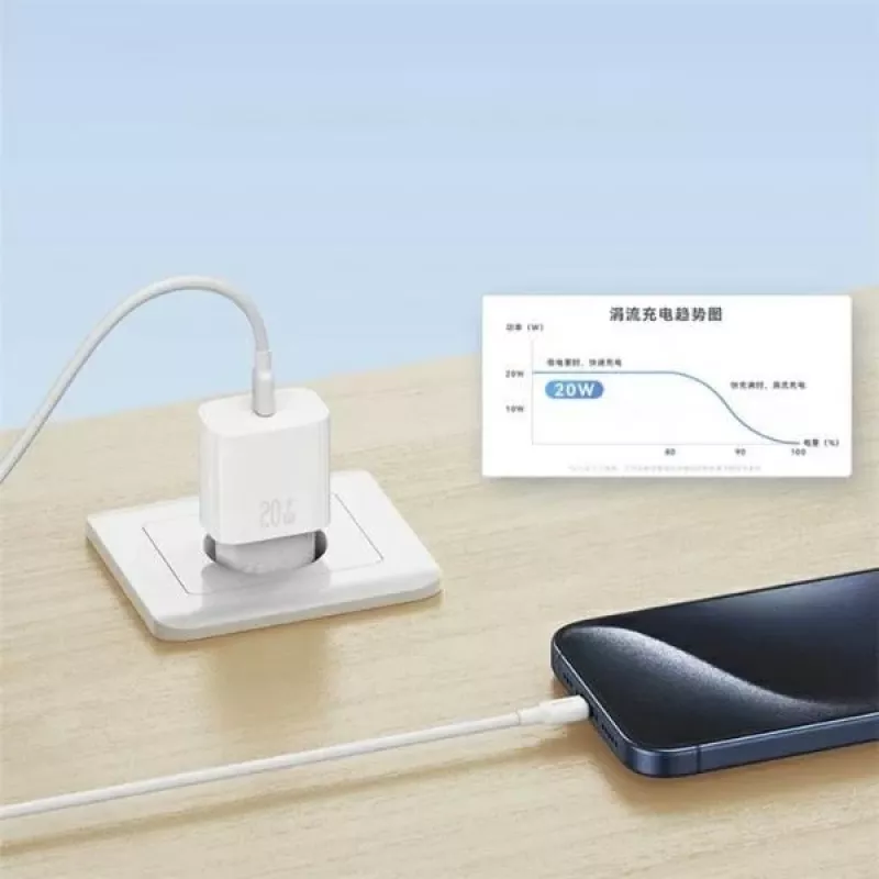 USAMS Serie Yi T65 Caricabatterie rapido PD 20W con cavo USB-C a USB-C 60W, bianco (OYXLTZ01)