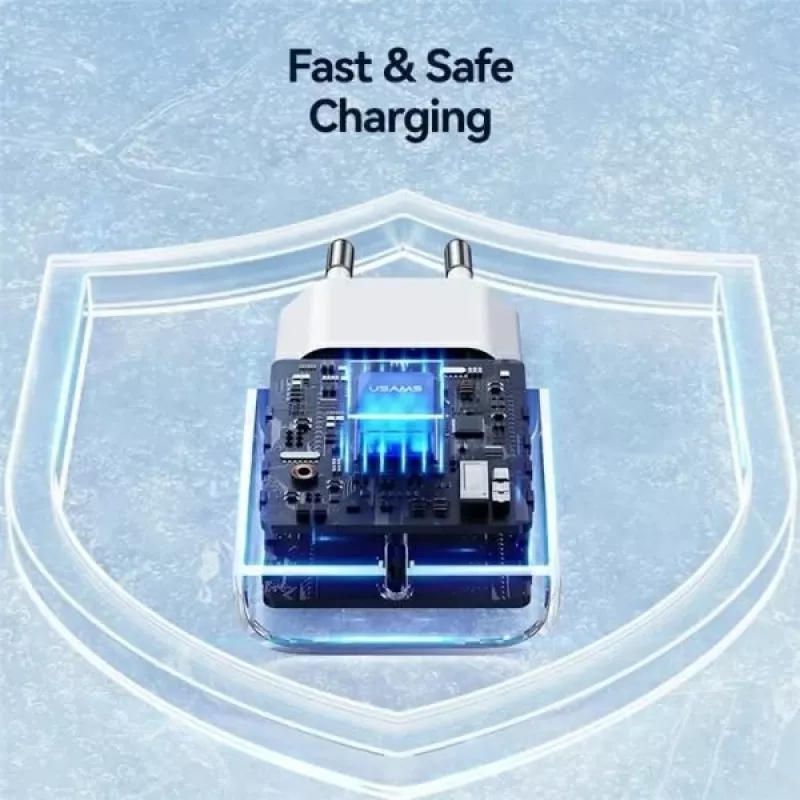 USAMS Serie Yi T65 Caricabatterie rapido PD 20W con cavo USB-C a USB-C 60W, bianco (OYXLTZ01)