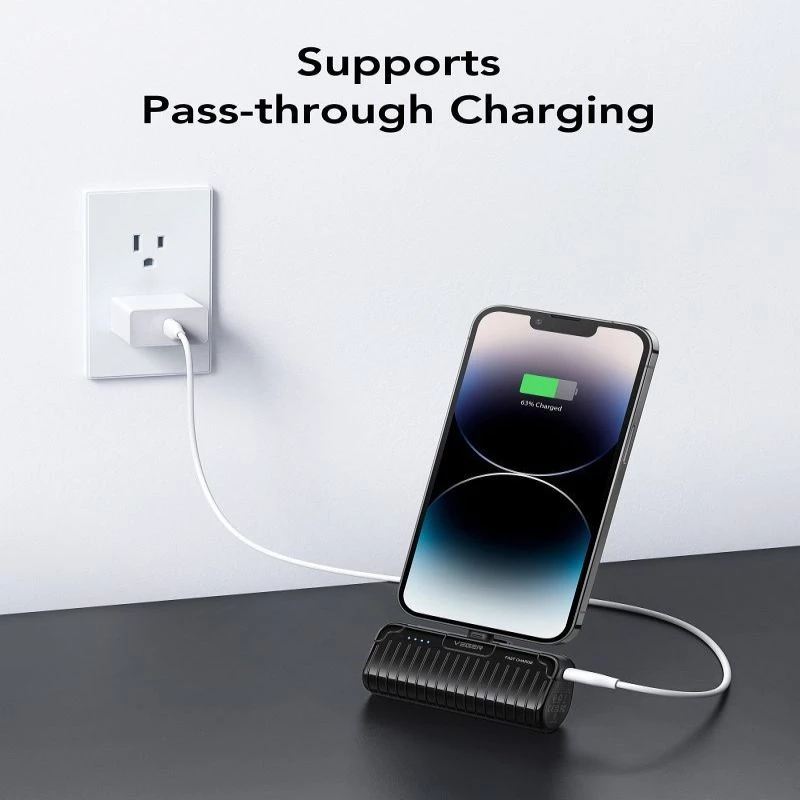 Veger PlugOn Power Bank (W0558P) 5000 mAh 20W PD QC3.0 con connettore Lightning integrato Nero