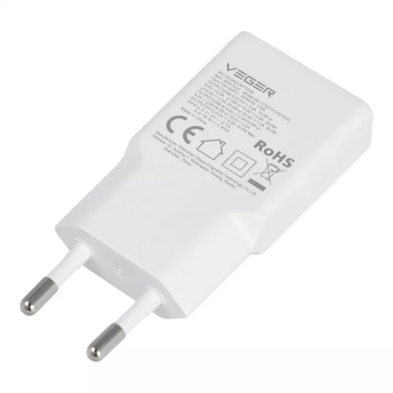 VEGER Caricabatterie da parete USB-A + USB-C QC PD 30W 30W1A1C bianco