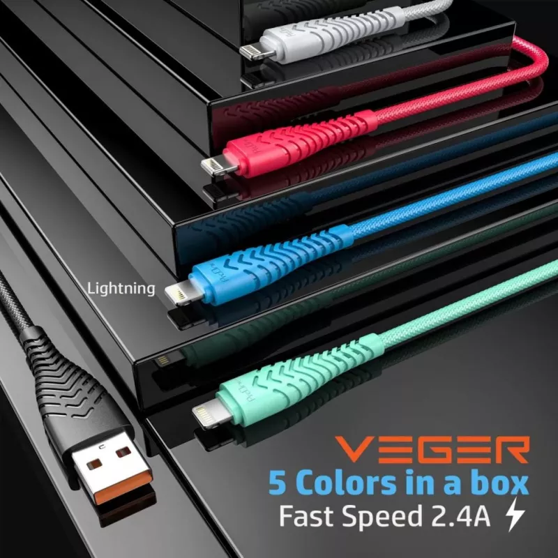 Veger V105 Cavo USB-A a Lightning 1,2 m nero 2,4A ricarica e sincronizzazione