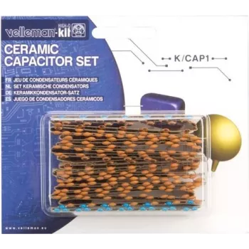 VELLEMAN K/CAP1 kit assortimento condensatori ceramici, 224 pezzi, 16 valori, da 10pF a 1µF, 50V, montaggio through-hole