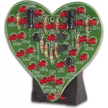 Velleman MK101 kit di saldatura cuore lampeggiante - indicatore a cuore con LED rossi, 9V DC, 16 LED, progetto elettronico DIY per principianti