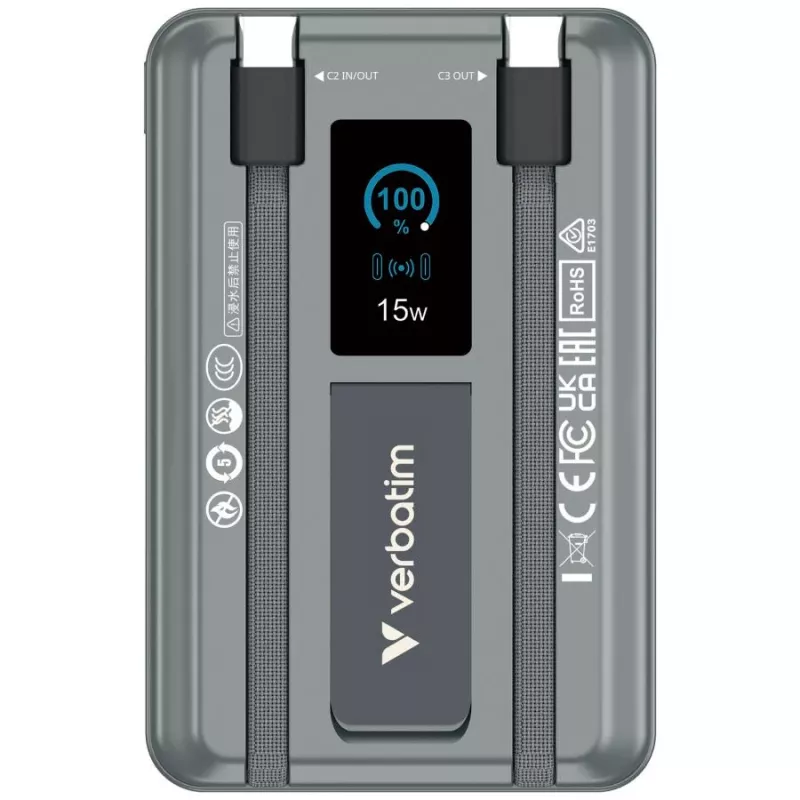 Verbatim Charge'n'Go powerbank 2C e display 10000 mAh grigio